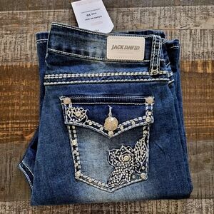 Jack David Premium Denim Jeans Slight Bootcut Sz 15 Thick Stitch Bling BNWT